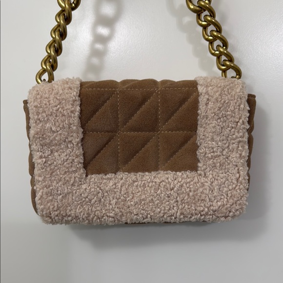 Zara Beige Quilted Leather Fleece Handbag - Picture 2 of 12